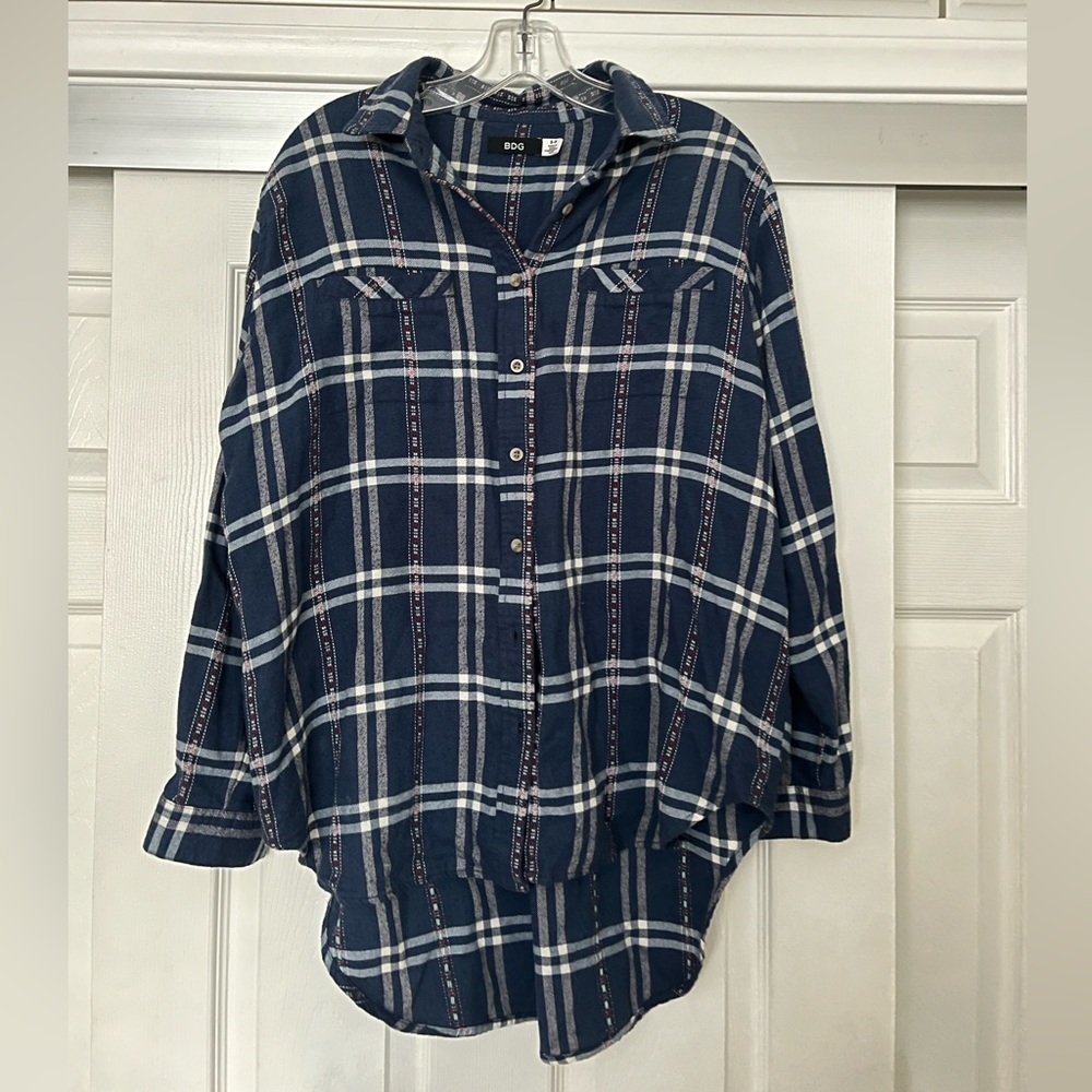 BDG Hi-Low Blue Flannel Button-Down | Size S